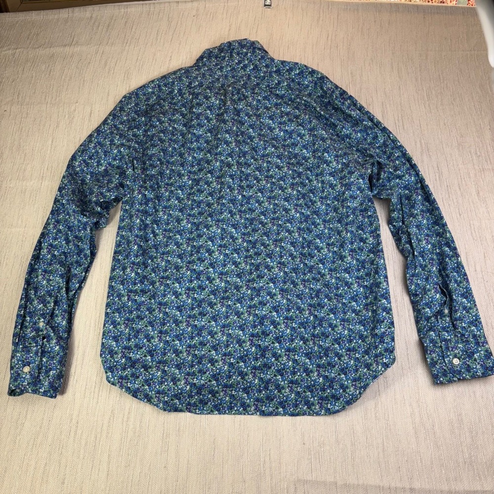 J.Crew Secret Wash Mens‎ XL Blue Green Floral Button Down Shirt Classic Fit - Picture 7 of 9